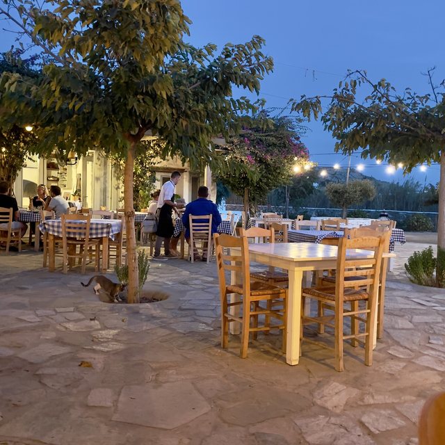 A taverna courtyard at dusk