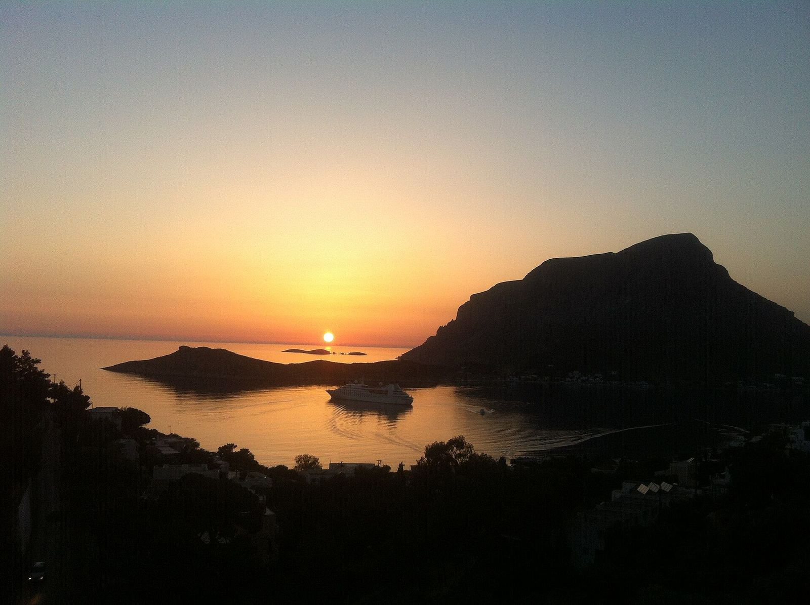 Sunset behind the islet of Telendos, seen from Massouri on Kalymnos